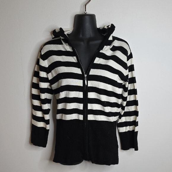 Alyx Sweaters - Alyx Black & White Striped  Zip UpHoodie Sweater Cardigan Size M